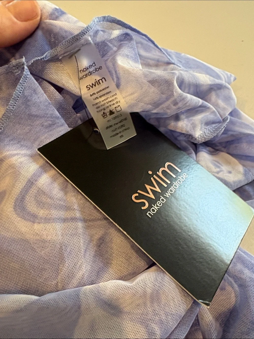 Naked Wardrobe Swim - Back on the Low Cover up dress. sheer blue. Medium. NWT